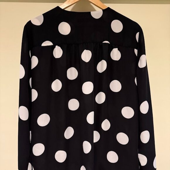 INC  Black and White Polka Dot Long Sleeve Blouson Top, Size XLG - Picture 4 of 7